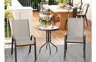 Garden Bistro Set, Small Garden Set W/ Stackable Chairs, Light Grey