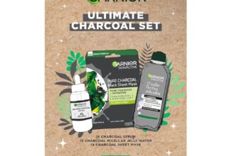 Garniers Ultimate Charcoal Gift Set for Face, with Serum, Face Mask and Micellar Purifying Jelly Water to Reduce Imperfections, Approved by Cruelty Free International, Vegan