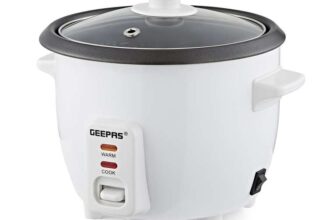 Geepas Rice Cooker, 0.6L. Keep Warm, Automatic Cooking, Non-Stick Inner Pot. Includes Measuring Cup & Glass Lid, 300W, 2 Year Warranty