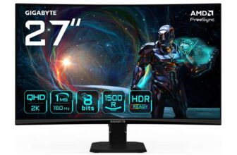Gigabyte GS27QCA 27 QHD Curved Gaming Monitor – 2560 x 1440, 180Hz, 1ms, 250 cd/m², FreeSync, HDR Ready, HDMI 2.0, DisplayPort 1.4