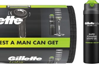 Gillette Labs With Exfoliating Bar Razor, 1 Handle, 5 Blades, Includes Premium Magnetic Stand, Gillette Labs Shave Gel, Washbag Gift set