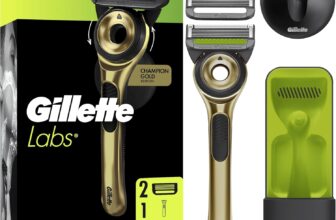 GilletteLabs With Exfoliating Bar, Razor For Men Champion Gold Edition, 1 Handle – 2 Blades, Includes Travel Case for Convenient Storage On The Go and Wall Hanger for Easy Storage in the Bathroom
