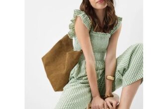 Gingham Print Frill Jumpsuit Green