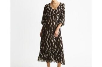Gini London Black Patterned Gathered Hem Midi Dress