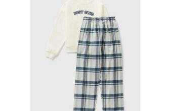 Girls Blue Check Sweat Mini-Me Pyjama Set