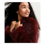 Girls Burgundy Faux Fur Coat
