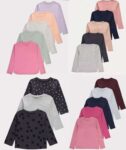 Girls Charcoal Print Long Sleeve Tops 3 Pk 1-6 yrs / Ribbed Lettuce Edge 5Pk 1-5 yrs £4 / Plain 5pk £5 1-13 yrs / Bright 5pk £5 – free C&C