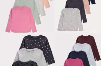 Girls Charcoal Print Long Sleeve Tops 3 Pk 1-6 yrs / Ribbed Lettuce Edge 5Pk 1-5 yrs £4 / Plain 5pk £5 1-13 yrs / Bright 5pk £5 – free C&C