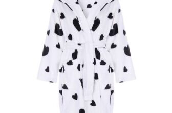 Girls Cream and Black Heart Print Dressing Gown
