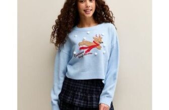Girls Light Blue Daschund Christmas Jumper