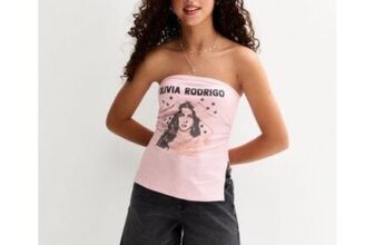 Girls Light Pink Olivia Rodrigo Print Ruched Bandeau Top