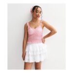 Girls Pink Floral Print Shirred Cami Top