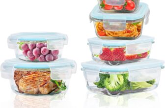 Glass Food Storage Container with Airtight Lid – 6 Pack Leak Proof, Not Easy Broken & BPA Free, Freezer to Oven Safe, Blue