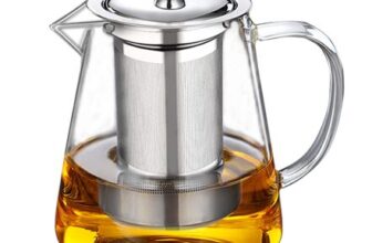 Glass Teapot 750ml with Heat-Resistant Stainless Steel Strainer Microwave Safe