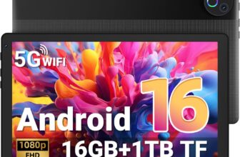 Gleeso TabletAndroid 16 Tablet 10 Inch16GB RAM 1TB TF Android Tablets with Face UnlockWidevine L1BT 5.4/5G WiFi5MP Dual Camera, OTG Tablet PC – Black