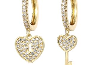 Gold Dangle Hoop Earrings for Women, 14K Gold Plated S925 Sterling Silver Heart Drop Hoop Earrings, Dainty Asymmetric Drop Dangle Huggie Cartilage Earrings (Heart Style-Gold)