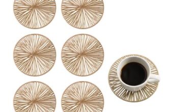 Gold Glass Coaster Set, 6 Pcs, 10×10 Cm, Cork Backed