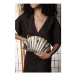 Gold Wheres That from Mist Metallic Shell Clutch Bag