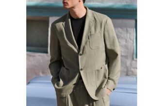 Green Relaxed Fit Linen Blend Suit Jacket