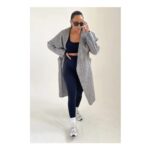 Grey Femme Luxe Waterfall Duster Belted Long Coat