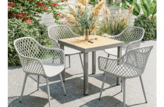 Grey OUTSUNNY Garden Dining Chairs Set of 4 with Armrests