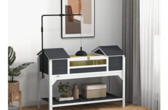 Grey PAWHUT Wooden Tortoise House with Adjustable Lamp Holder