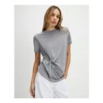 Grey Short Sleeve Burnout Twist Front T-Shirt