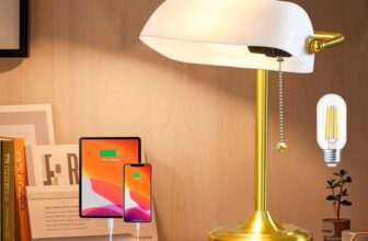 GyroVu Vintage Bankers Desk Lamp with USB & Type-C Charging, Pull Chain Switch