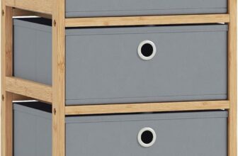 HOMCOM Chest of Drawers, 4 Fabric Drawers Dresser with Bamboo Frame, Narrow Storage Unit for Small Spaces, Bedroom, Living Room, Hallway, Light Grey