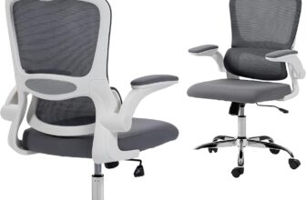 HOMCOM Ergonomic Office Chair, High Back Mesh Computer Desk Chair with Adjustable Headrest and Lumbar Support, Flip-up Armrests for Home Office, Charcoal Grey