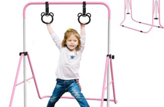 HOMCOM Kids Gymnastics Bar, Horizontal Training Kip Bar for Kids, Adjustable Height Folding Gymnastics Equipment with Hand Grips, Non-slip Rubber Pads, for Home, Flat