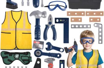 HOTUT Kids Construction Set – 53 Pcs Pretend Play With Electronic Drill Belt, Builder Vest and Tool Box for Boys Girls Ages 3-7