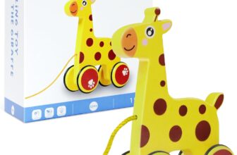HOTUT Push and Pull Along Wooden Toy, Wooden Pull Along Giraffe Toys for 1 year old, Pull Along Toy for Toddlers Educational Toys for Baby, Early Development & Learning Toys Toddler Boy Baby Girl Gift