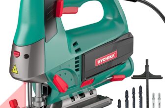 HYCHIKA 800W Jigsaw with Laser Guide – Corded Electric Jig Saw Kit, 6 Variable Speed 800-3000SPM, Max 110mm Cutting Depth in Wood, 45 Bevel Cut, 6 Blades & Carrying Case for Wood Metal Plastic DIY
