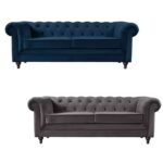 Habitat Chesterfield Velvet 3 Seater Sofa – Blue / Charcoal – W/Code