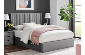 Harper Grey Velvet Winged Ottoman Storage Bed