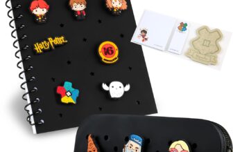 Harry Potter Customisable A5 Notebook and Zipped Pencil Case Stationery Set with Chibi Character Pins Sticky Notes Hogwarts School Supplies, Gifts for Kids