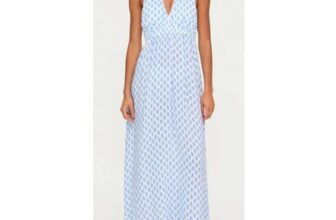 Heidi Klein Blue La Croissette Halterneck Maxi Dress