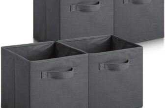 Hibtn Set of 4 Foldable Storage Box, Fabric with Handles Storage Cubes And Cloth Storage Organizer Drawer For Closet And Toys Storage,27 x 27 x 27 cm, Dark Gray