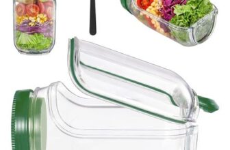 HoldOneLight Salad Jar with Side Opening, Dressing Compartment, Leak-Proof
