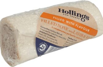 Hollings Filled Bone with Lamb & Rice Dog Chew, 100% Natural, Air Dried Long Lasting Bone for Adult Dogs, 1 Count