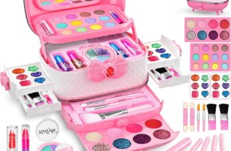 Hollyhi 58pcs Kids Real Makeup Sets for Girls, Safe Washable Children Pretend Dress Up Toys Make Up Starter Kit, Princess Holidays Birthday Gifts for Age 3 4 5 6 7 8 9 10 11 12 Year Old Girl (Pink)