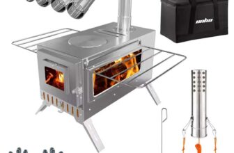 Hot Tent Stove Portable Wood Stove with 6 Stainless Chimney Pipes at LUVODI Store (UK Despatch)