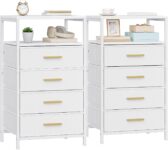 Hzuaneri Bedside Table Set of 2, Side End Table with 4 Fabric Storage Drawers, Bedside Cabinet with Open Storage Shelf, Nightstand for Bedroom, Livingroom, Office, White UKNS40813W