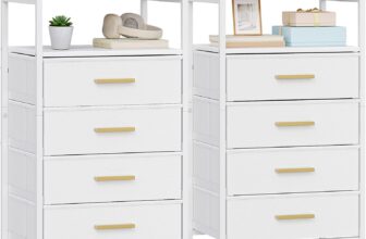 Hzuaneri Bedside Table Set of 2, Side End Table with 4 Fabric Storage Drawers, Bedside Cabinet with Open Storage Shelf, Nightstand for Bedroom, Livingroom, Office, White UKNS40813W