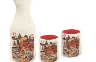 Ilustrata Sake Drinking Set – Burgerzilla Design, Includes Presentation Gift Box – Unique & Functional, Ideal for Collectors