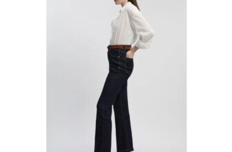 Indigo Stretch Denim Pintuck Flare Jeans