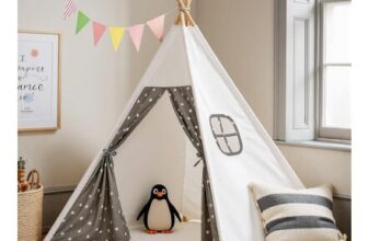 Indoor Kids Teepee Tent Foldable with Mat, Flags, Storage Bag