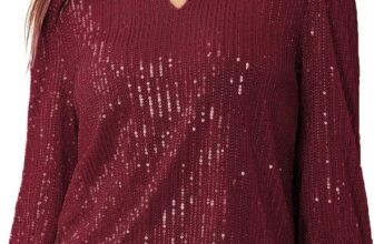 JASAMBAC Womens Sparkle Sequin Tops Shimmer Glitter Keyhole Neck Party Dressy Tops