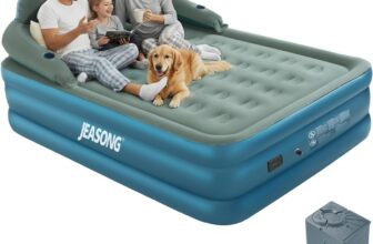 JEASONG Air Bed with Built in Battery Pump & Headboard Self Inflating Mattress, 52cm High Raised Blow Up Mattress Inflatable Mattress King Size Airbed, Inflatable Bed Air Mattress Double 203x15252cm